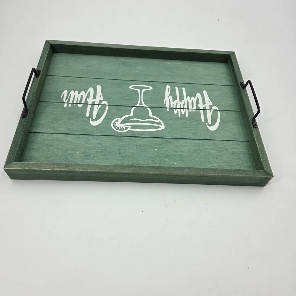 Green Wooden Happy Hour Serving Tray